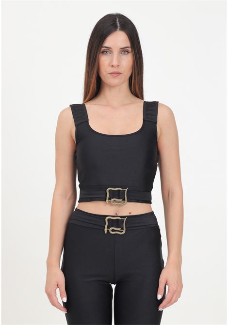 Black women's casual top with suspenders and logo ring JUST CAVALLI | 77PAM2A6J0108899